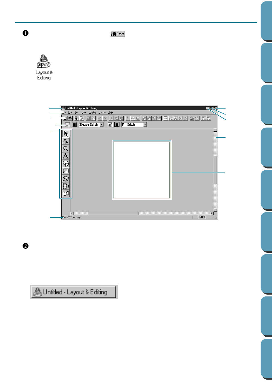 Step 1 starting layout & editing, Starting layout & editing, Step 1 | Brother PE-DESIGN Ver.432 User Manual | Page 35 / 252