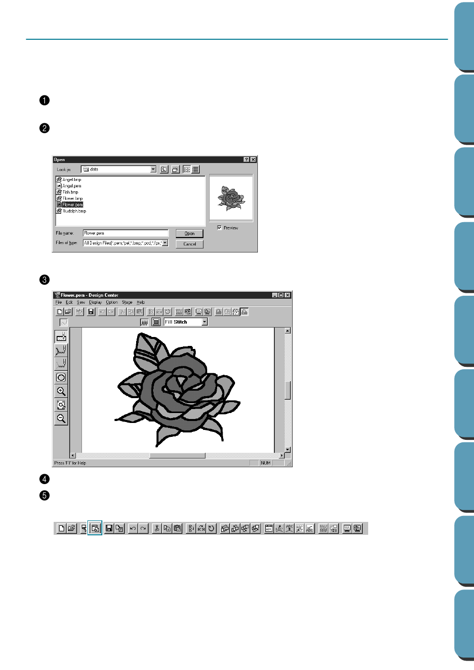 Importing embroidery patterns from design center, Step 2 | Brother PE-DESIGN Ver.432 User Manual | Page 36 / 252