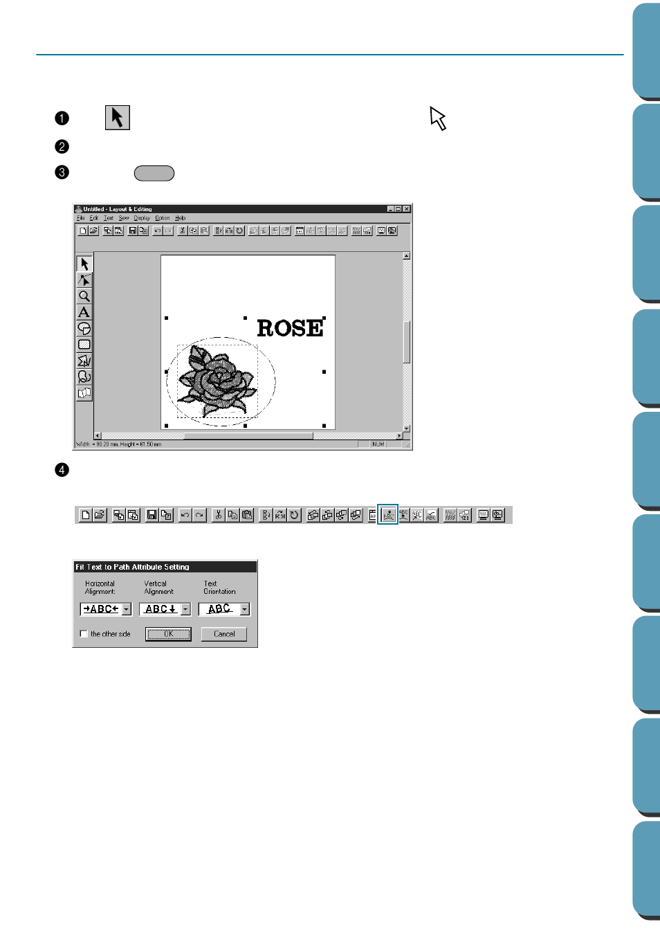 Step 8 fitting the text around the oval, Fitting the text around the oval, Step 8 | Brother PE-DESIGN Ver.432 User Manual | Page 45 / 252