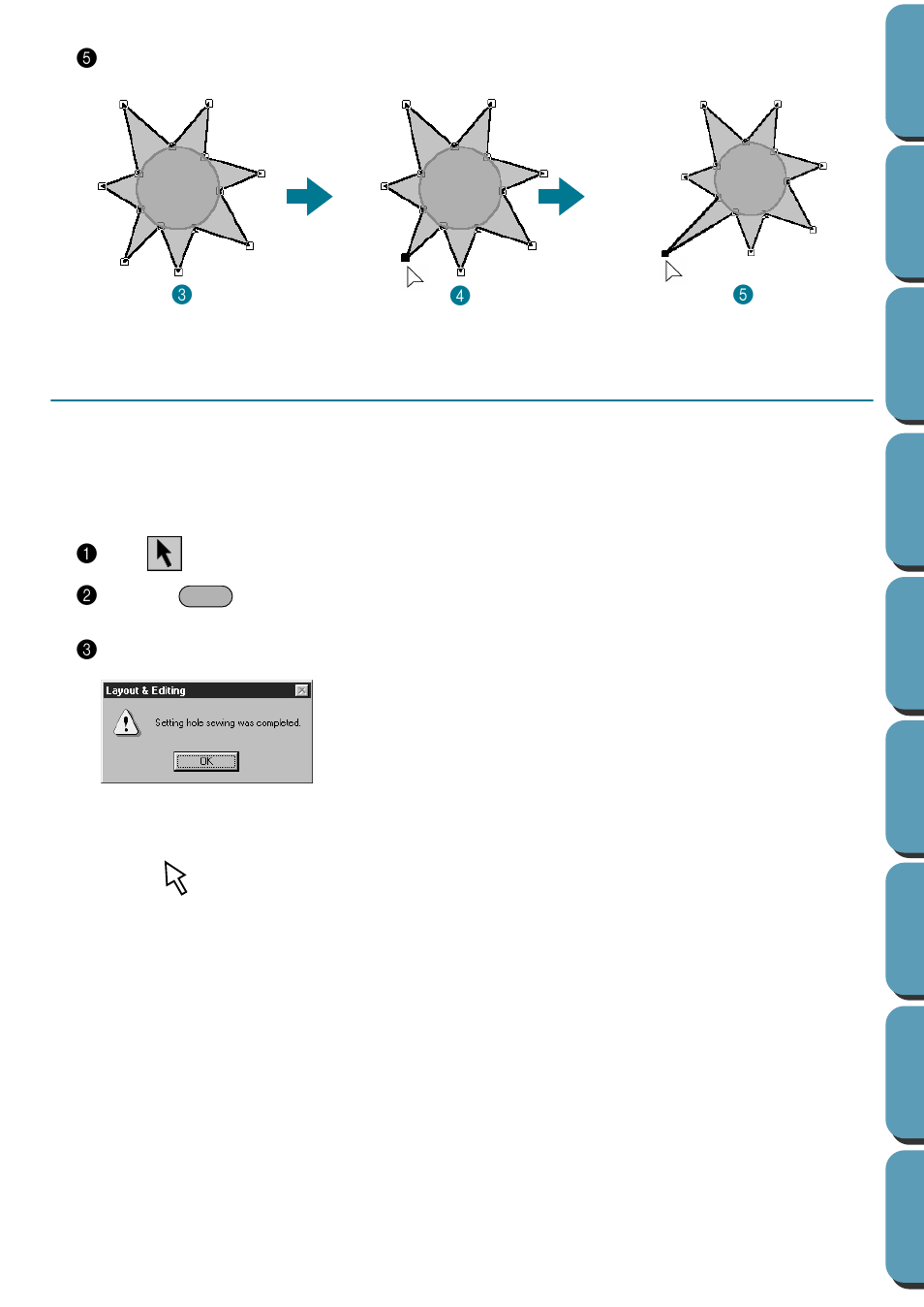 Step 15 setting hole sewing, Setting hole sewing, Step 15 | Brother PE-DESIGN Ver.432 User Manual | Page 52 / 252