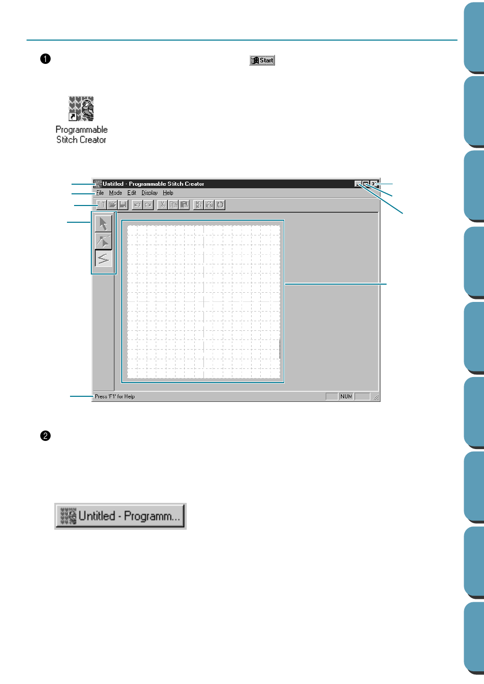 Step 1 starting programmable stitch creator, Starting programmable stitch creator, Step 1 | Brother PE-DESIGN Ver.432 User Manual | Page 57 / 252