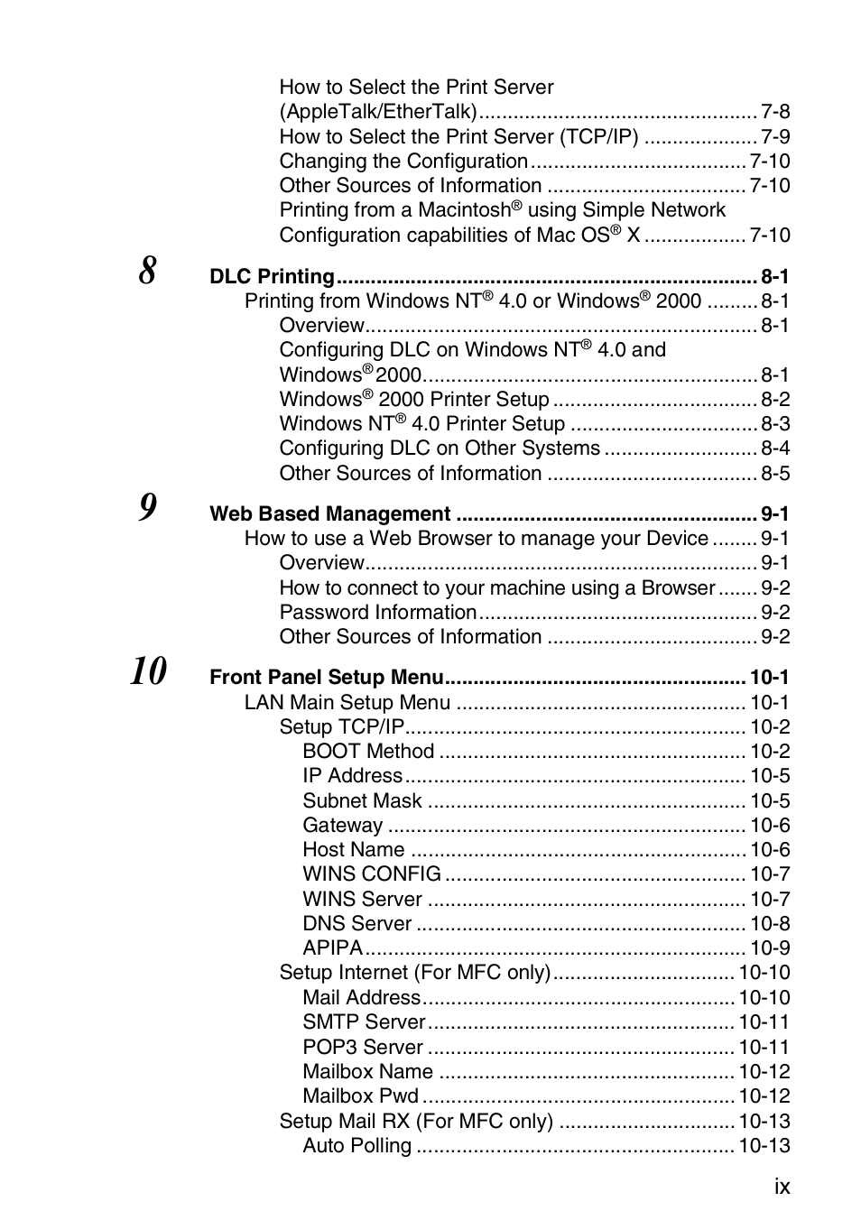 Brother MFC 8840D User Manual | Page 10 / 176