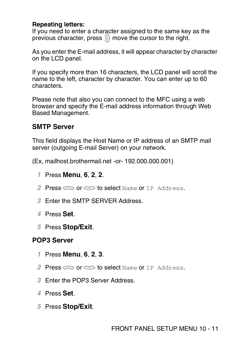 Smtp server, Pop3 server, Smtp server -11 pop3 server -11 | Brother MFC 8840D User Manual | Page 100 / 176