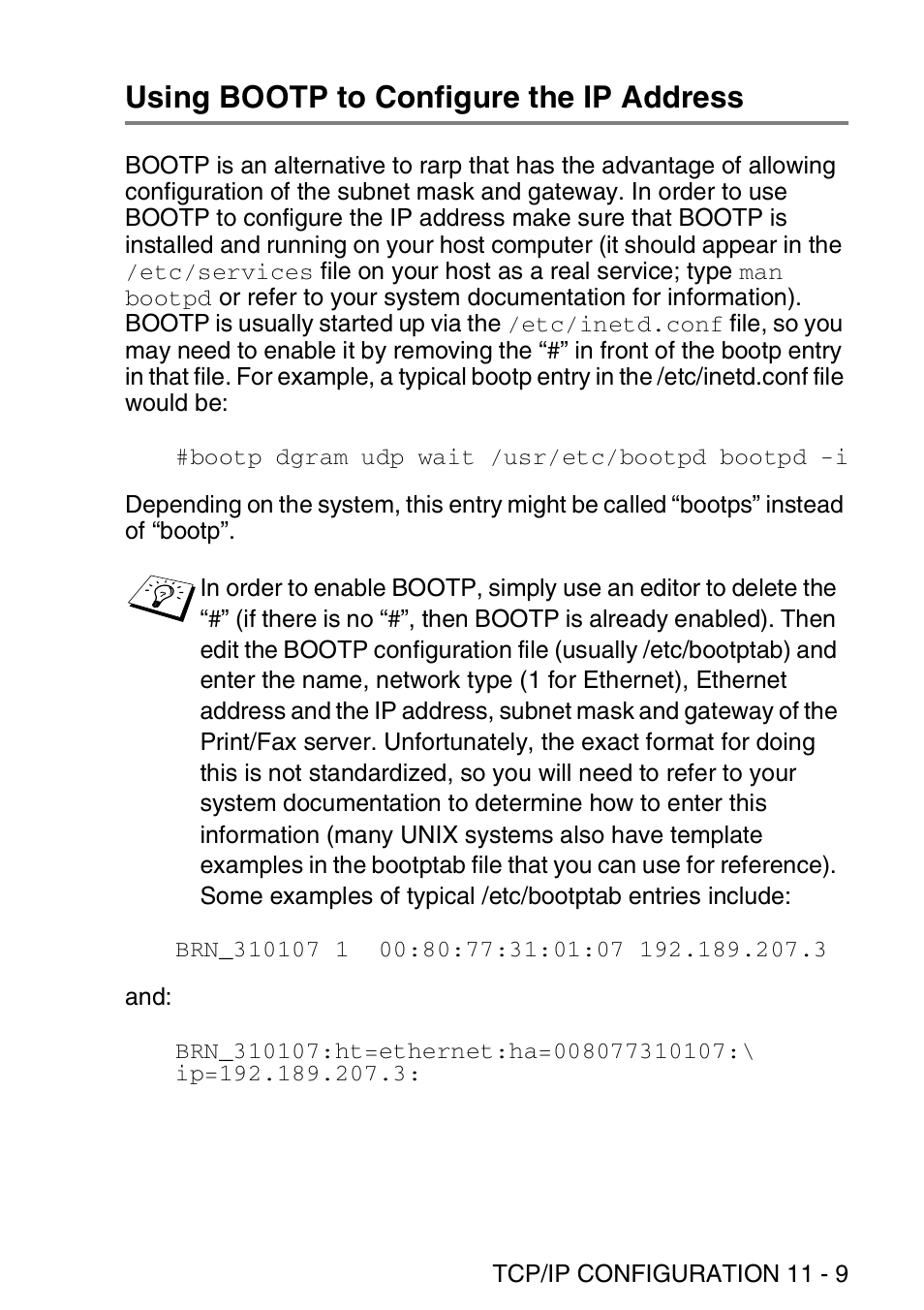 Using bootp to configure the ip address, Using bootp to configure the ip address -9 | Brother MFC 8840D User Manual | Page 120 / 176