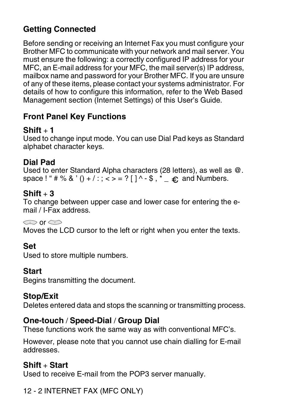 Getting connected, Front panel key functions, Getting connected -2 front panel key functions -2 | Brother MFC 8840D User Manual | Page 123 / 176