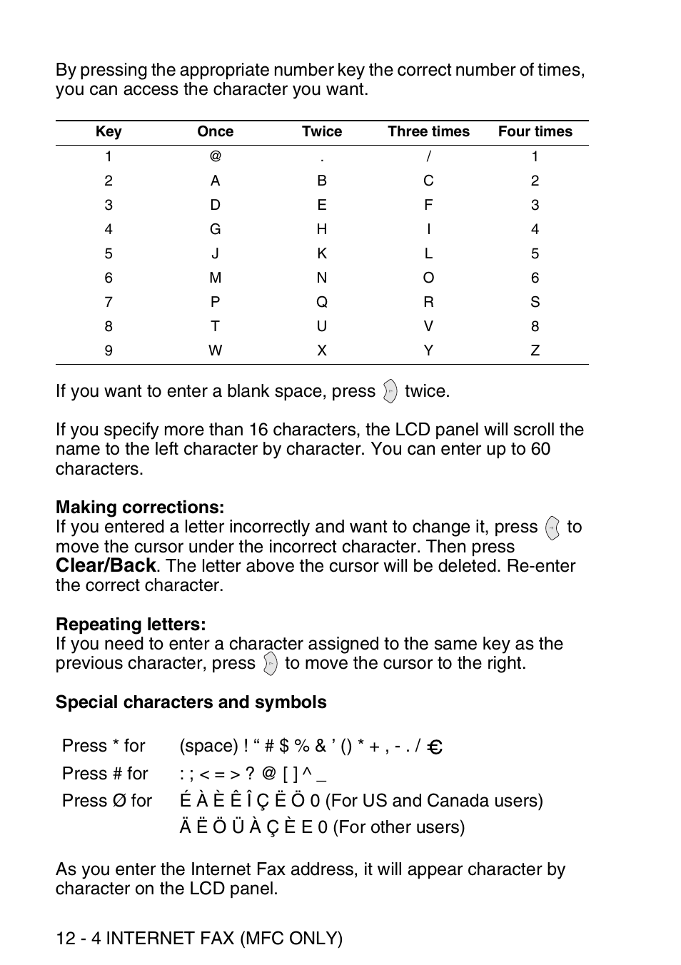 Clear/back | Brother MFC 8840D User Manual | Page 125 / 176