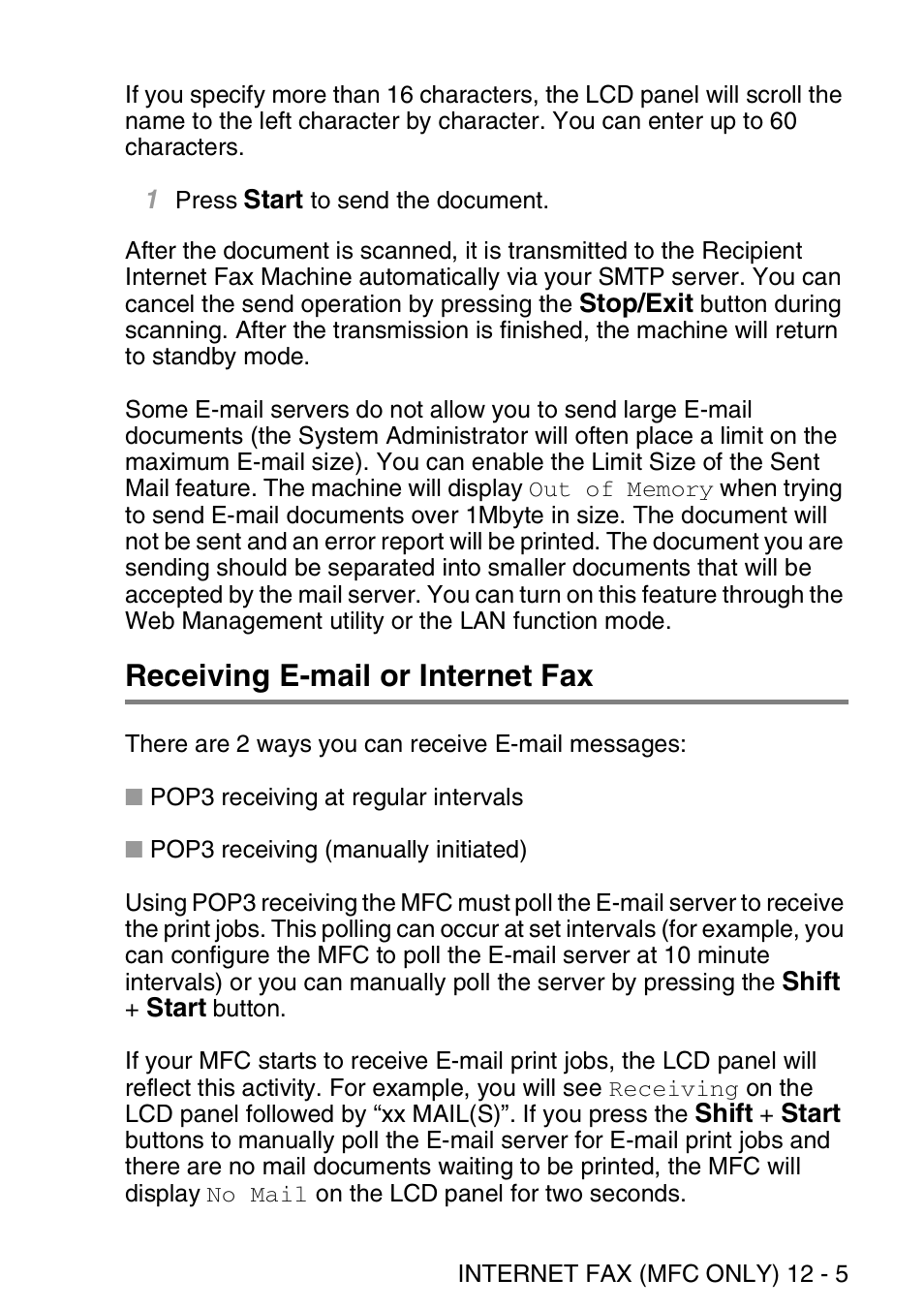 Receiving e-mail or internet fax, Receiving e-mail or internet fax -5 | Brother MFC 8840D User Manual | Page 126 / 176