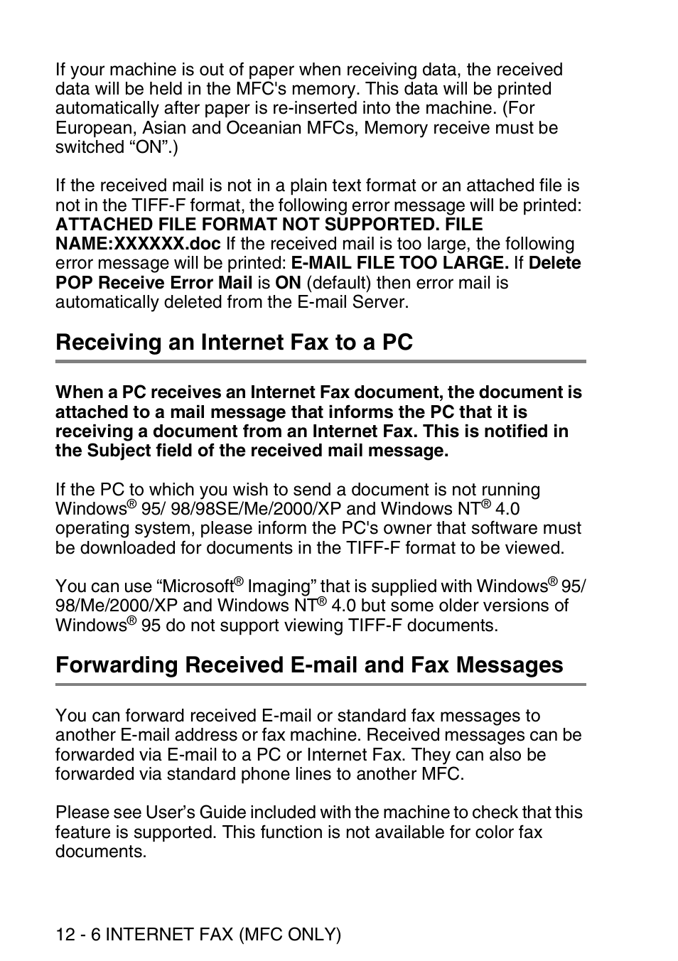 Receiving an internet fax to a pc, Forwarding received e-mail and fax messages | Brother MFC 8840D User Manual | Page 127 / 176