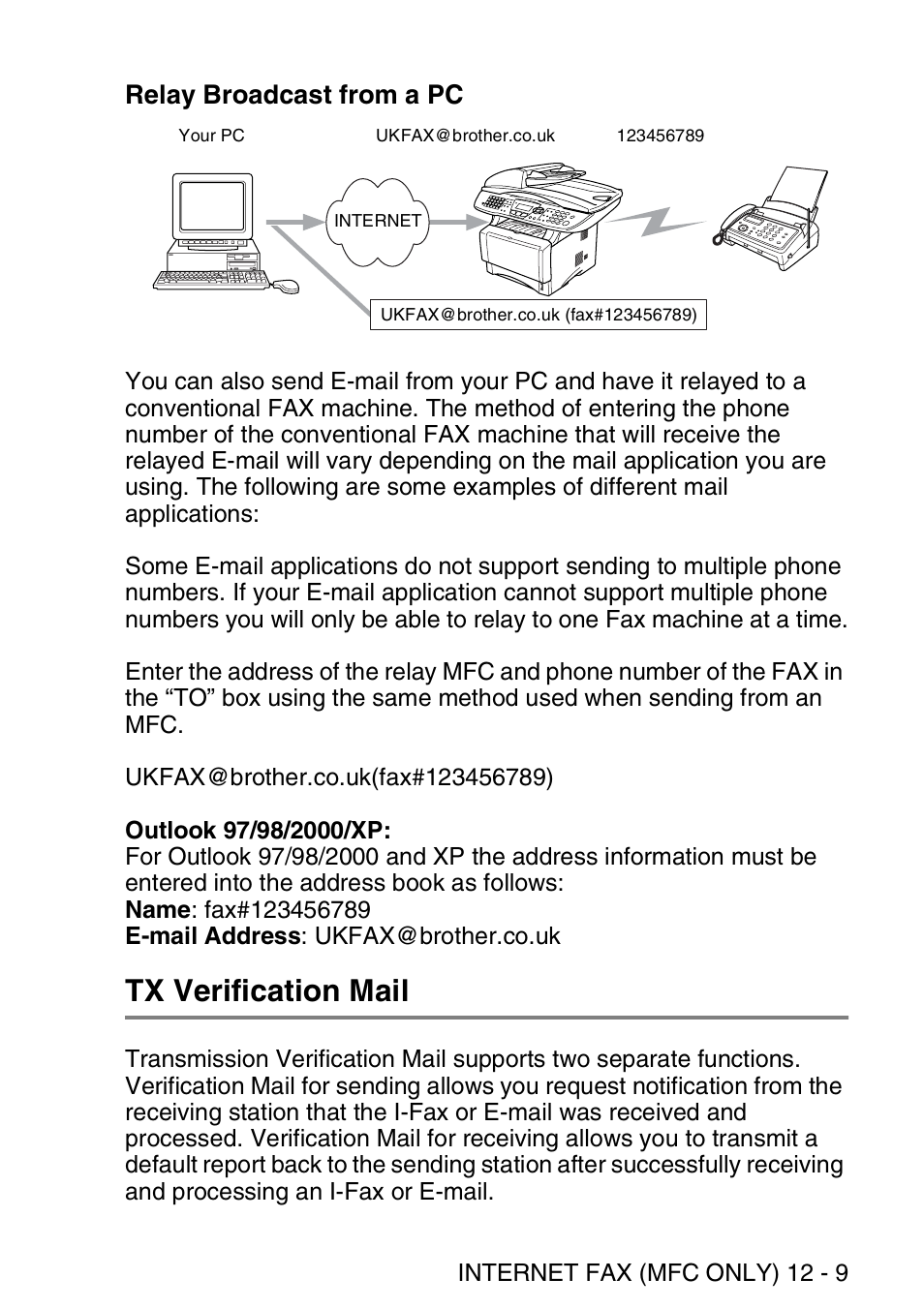 Relay broadcast from a pc, Tx verification mail, Relay broadcast from a pc -9 | Tx verification mail -9 | Brother MFC 8840D User Manual | Page 130 / 176