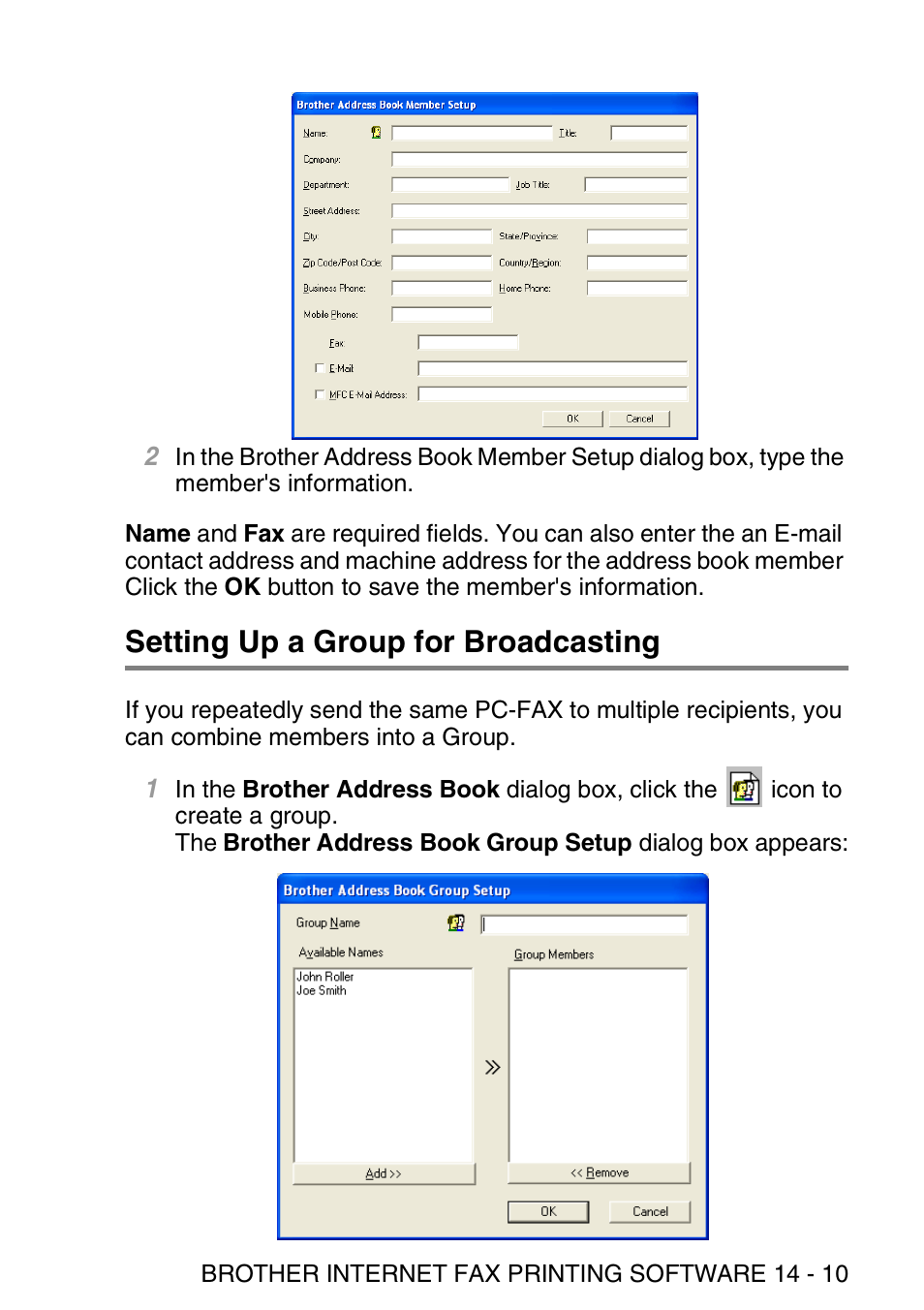 Setting up a group for broadcasting, Setting up a group for broadcasting -10 | Brother MFC 8840D User Manual | Page 156 / 176