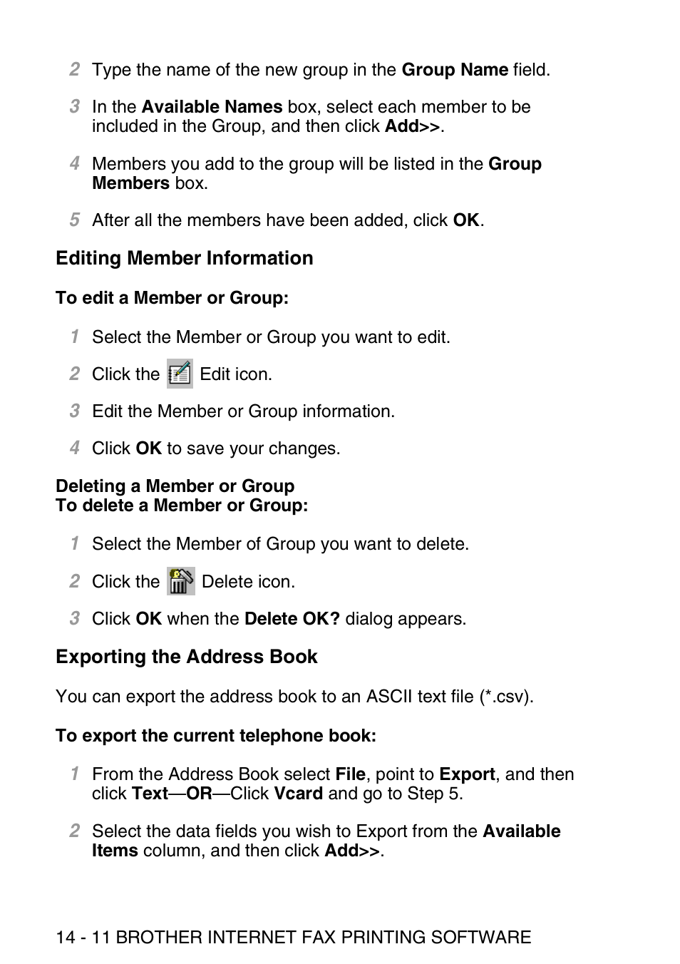 Editing member information, Exporting the address book | Brother MFC 8840D User Manual | Page 157 / 176