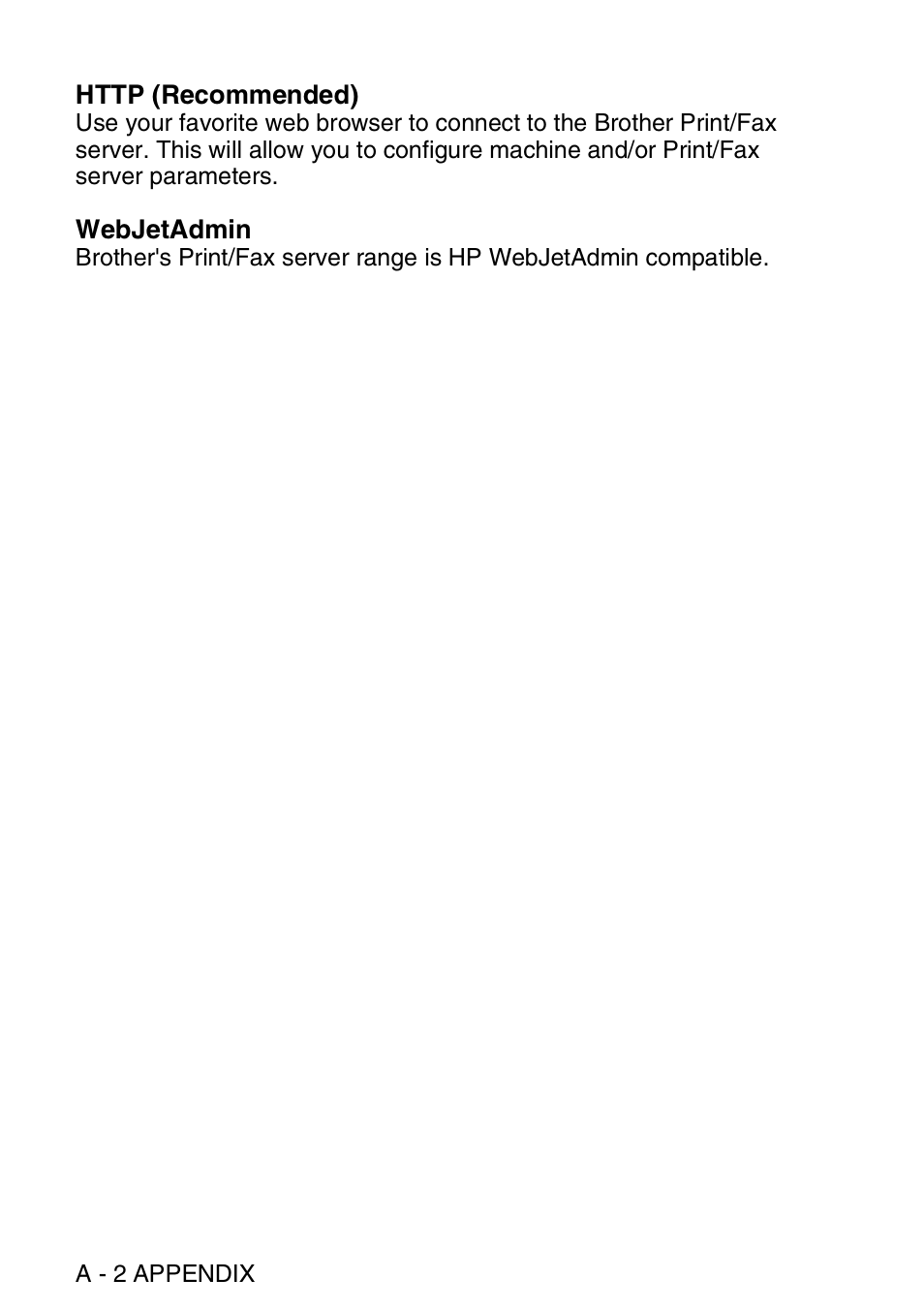 Http (recommended), Webjetadmin | Brother MFC 8840D User Manual | Page 161 / 176