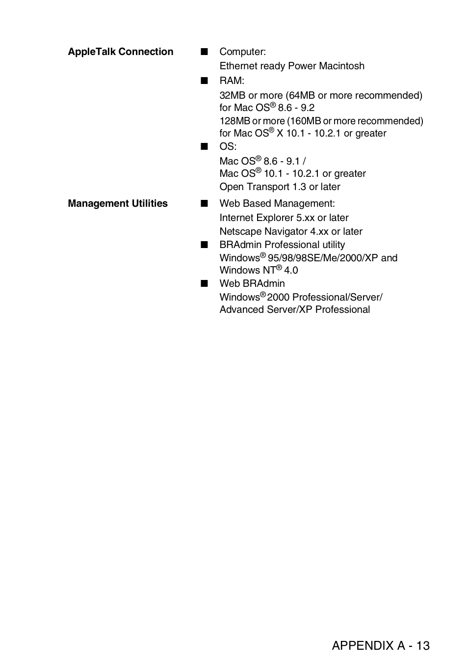 Appendix a - 13 | Brother MFC 8840D User Manual | Page 172 / 176