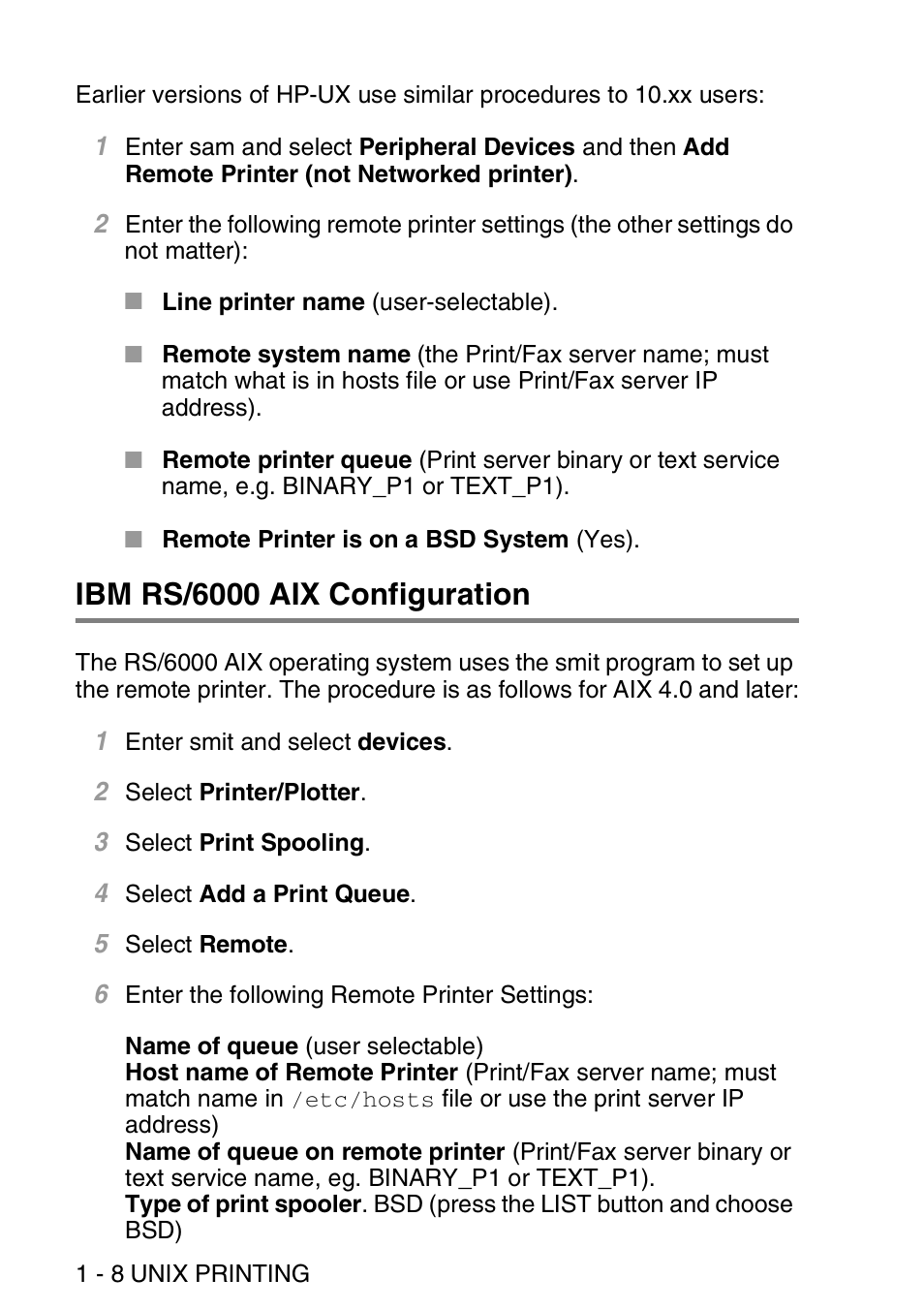 Ibm rs/6000 aix configuration, Ibm rs/6000 aix configuration -8 | Brother MFC 8840D User Manual | Page 21 / 176