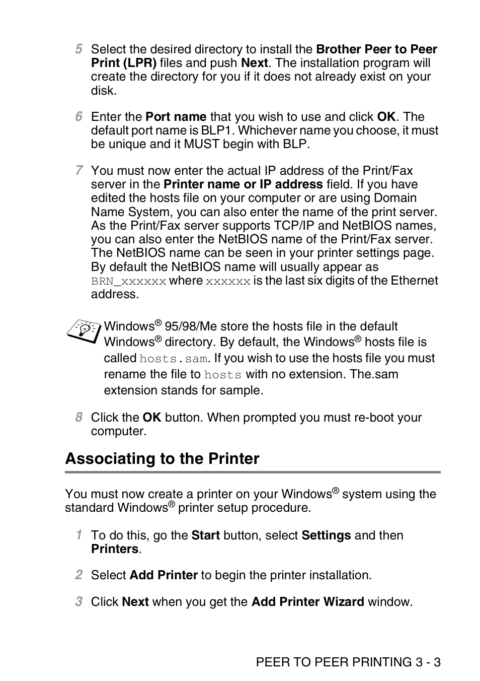 Associating to the printer, Associating to the printer -3 | Brother MFC 8840D User Manual | Page 36 / 176