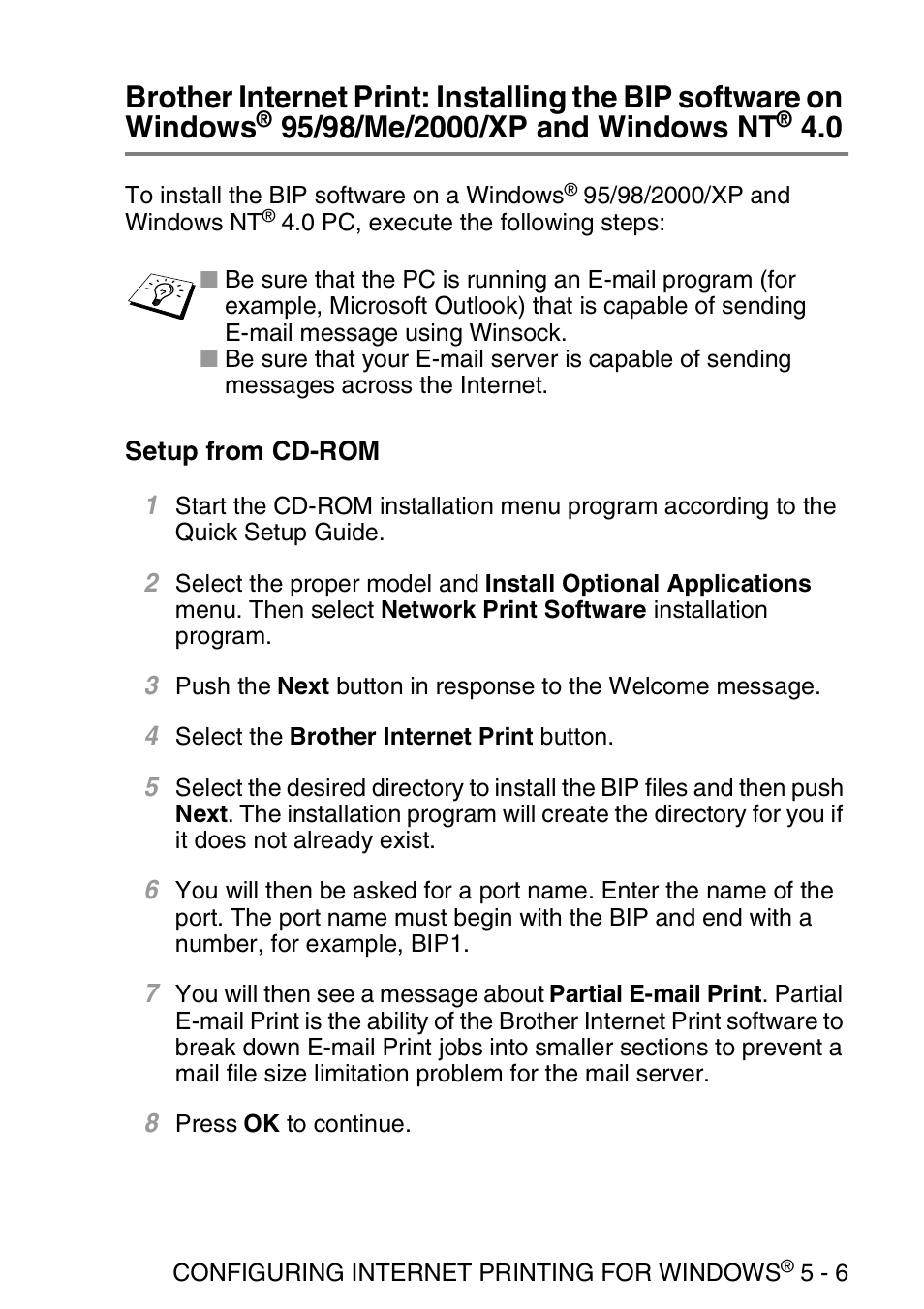 Setup from cd-rom, 95/98/me/2000/xp and windows nt, Setup from cd-rom -6 | Brother MFC 8840D User Manual | Page 52 / 176