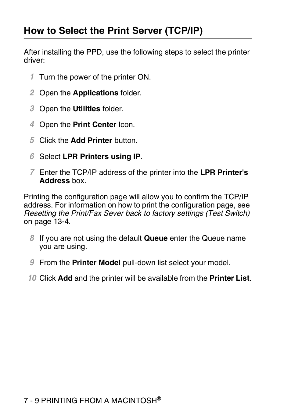 How to select the print server (tcp/ip), How to select the print server (tcp/ip) -9 | Brother MFC 8840D User Manual | Page 79 / 176