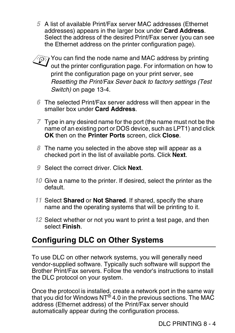 Configuring dlc on other systems, Configuring dlc on other systems -4 | Brother MFC 8840D User Manual | Page 86 / 176