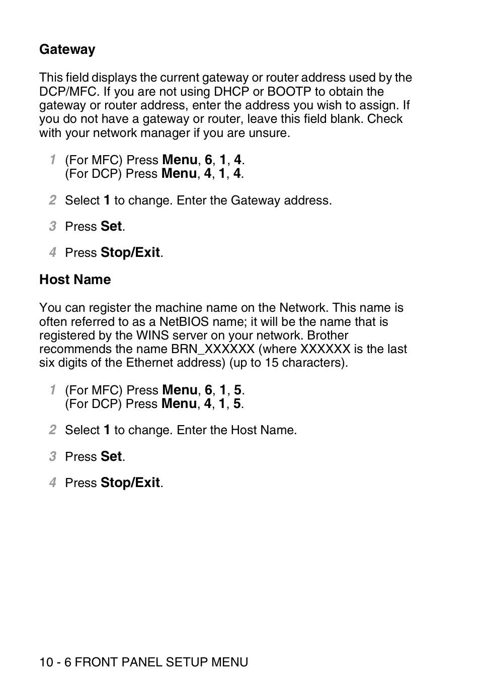 Gateway, Host name, Gateway -6 host name -6 | Brother MFC 8840D User Manual | Page 95 / 176