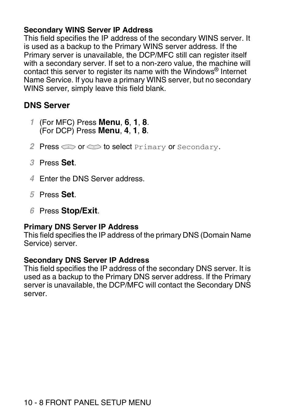 Dns server, Dns server -8 | Brother MFC 8840D User Manual | Page 97 / 176