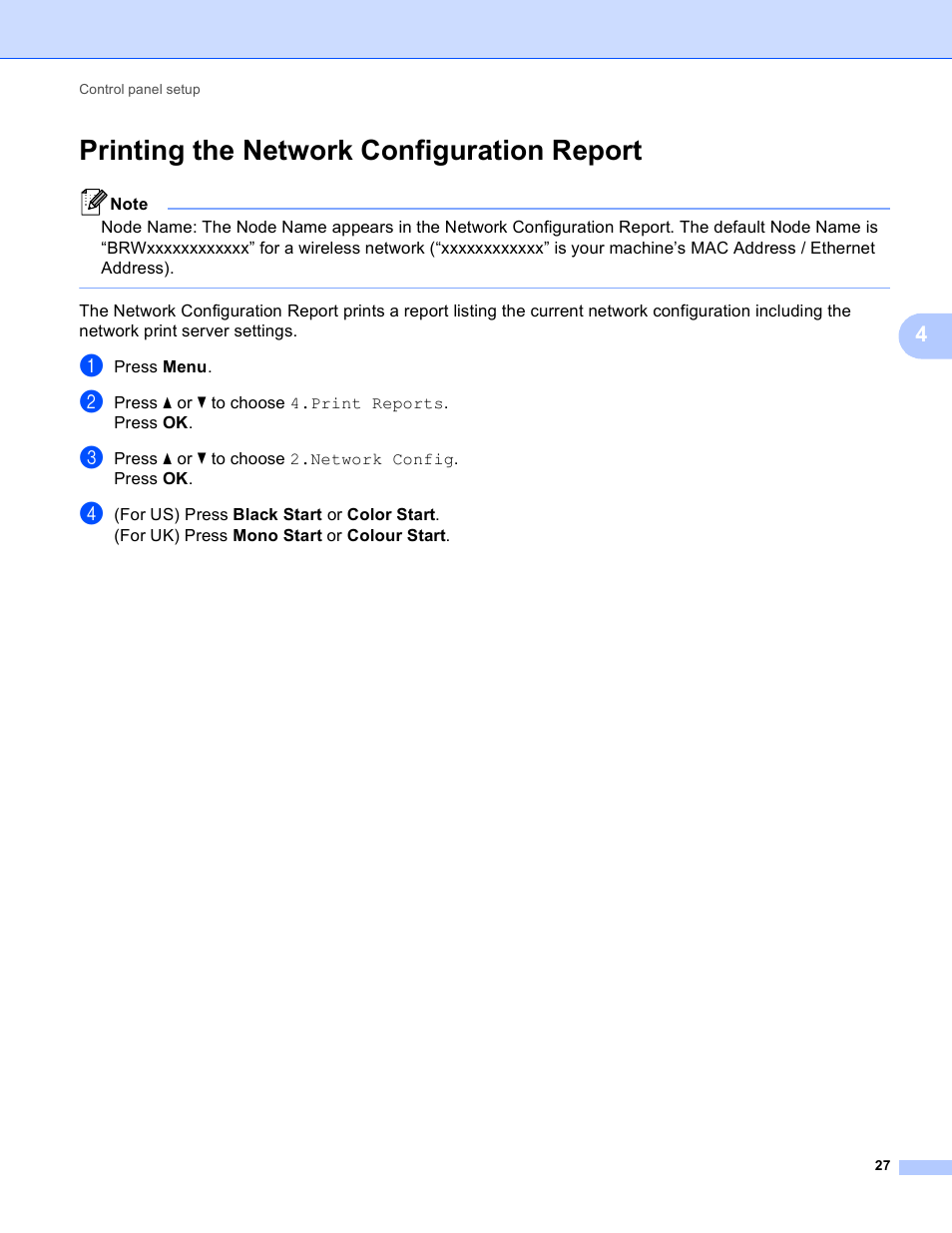 Printing the network configuration report | Brother DCP-J140W User Manual | Page 31 / 41