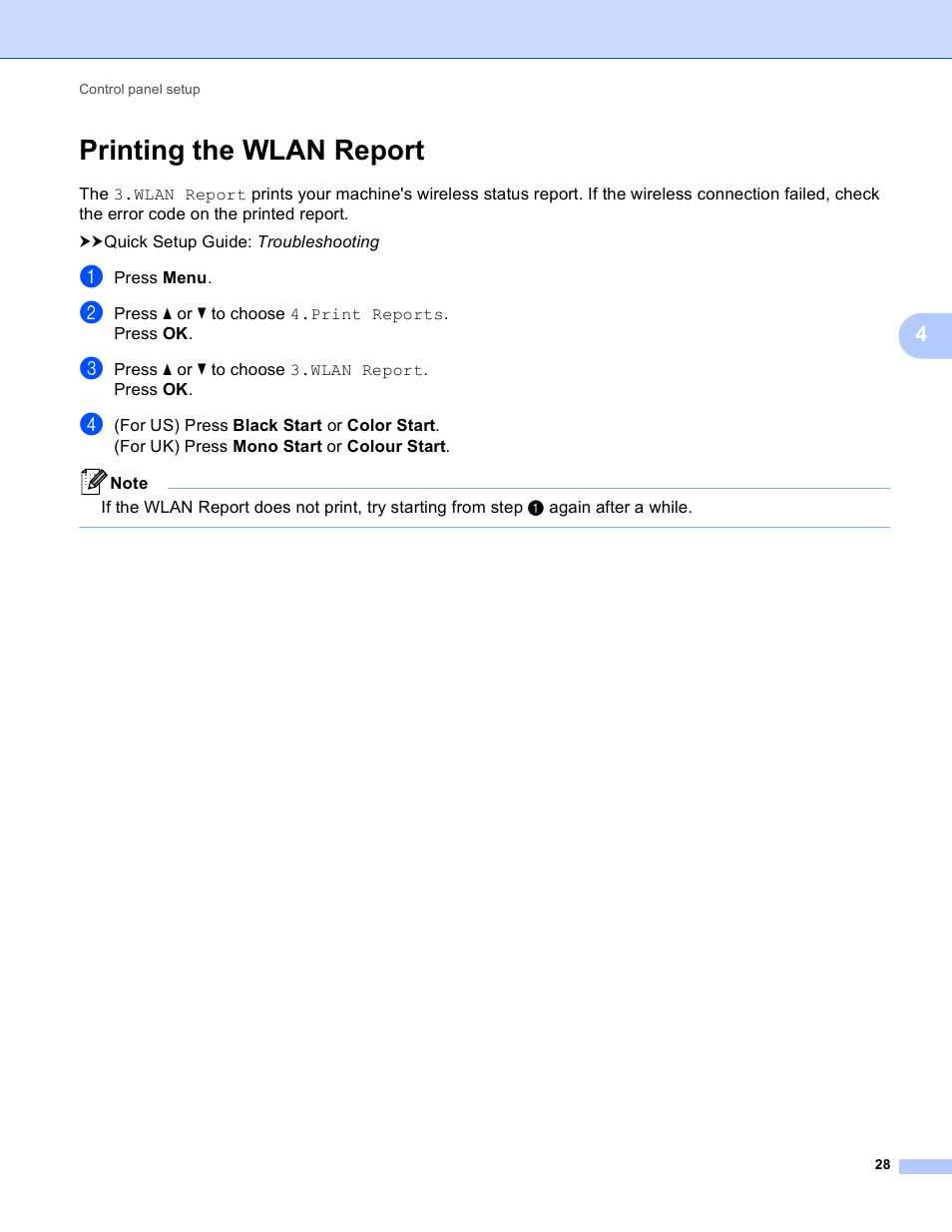 Printing the wlan report | Brother DCP-J140W User Manual | Page 32 / 41