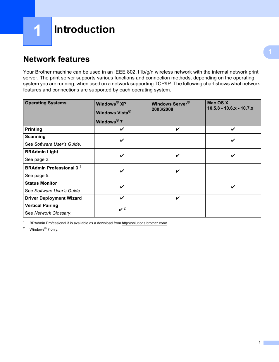 1 introduction, Network features, Introduction | Brother DCP-J140W User Manual | Page 5 / 41