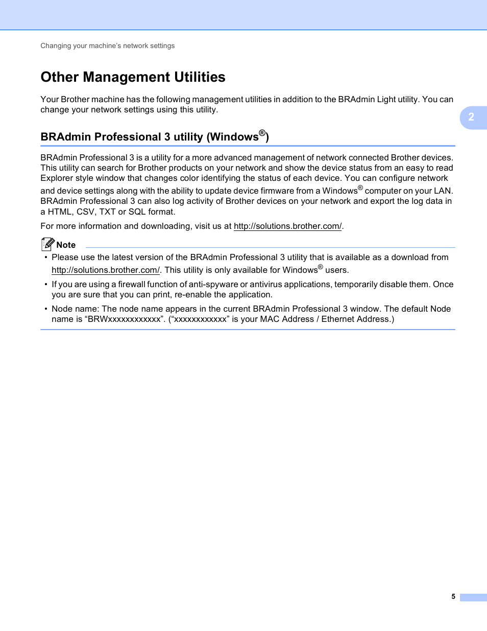 Other management utilities, Bradmin professional 3 utility (windows®), Bradmin professional 3 utility (windows | Brother DCP-J140W User Manual | Page 9 / 41
