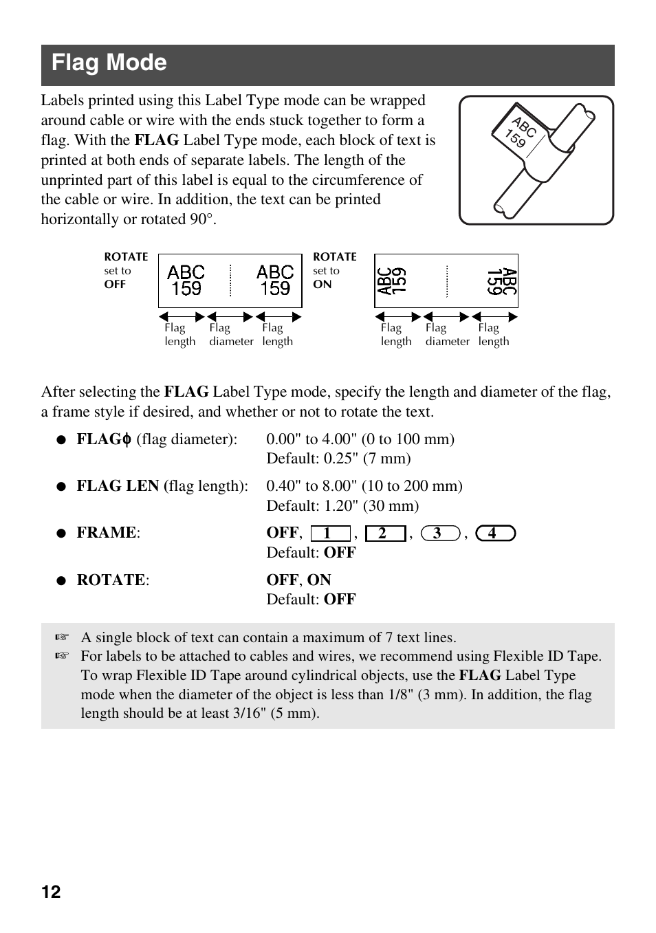 Flag mode | Brother PT-1600 User Manual | Page 20 / 152