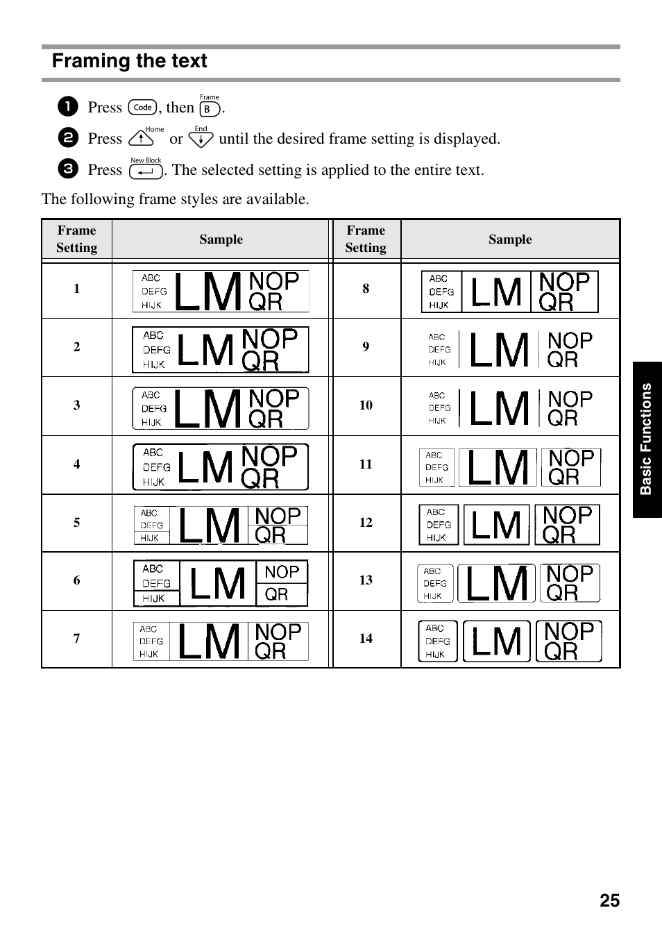 Framing the text, Press g, then b | Brother PT-1600 User Manual | Page 33 / 152