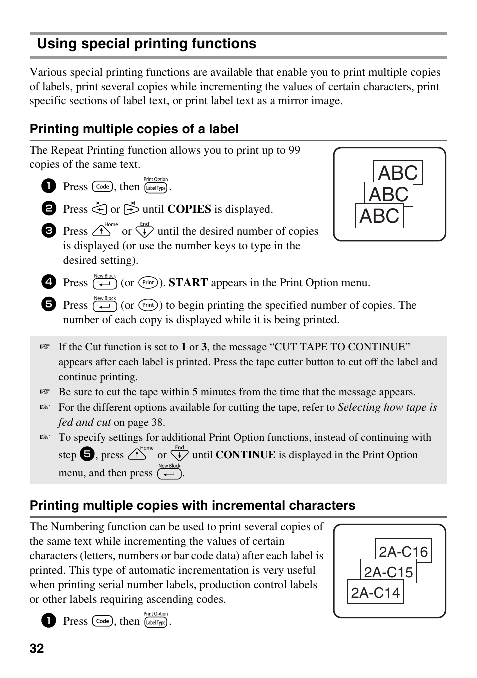 Using special printing functions | Brother PT-1600 User Manual | Page 40 / 152