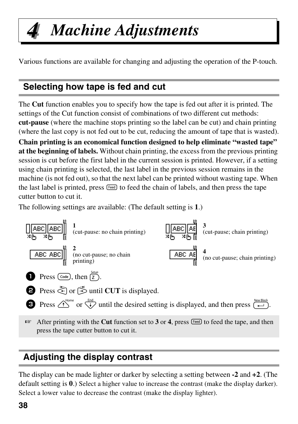 Machine adjustments | Brother PT-1600 User Manual | Page 46 / 152
