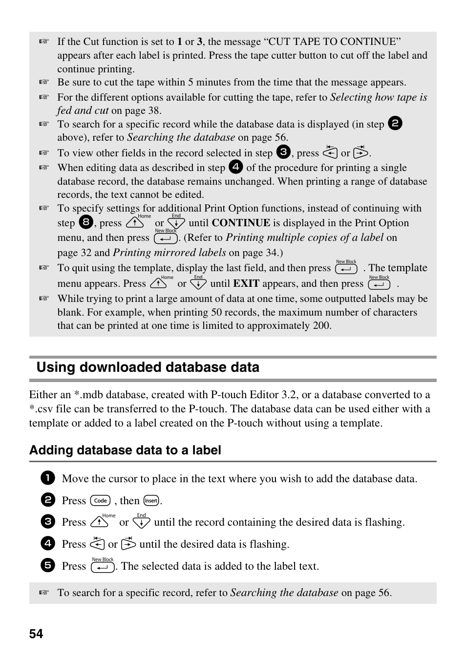 Using downloaded database data, Adding database data to a label | Brother PT-1600 User Manual | Page 62 / 152