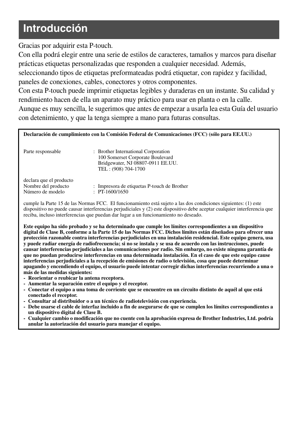 Introducción | Brother PT-1600 User Manual | Page 78 / 152
