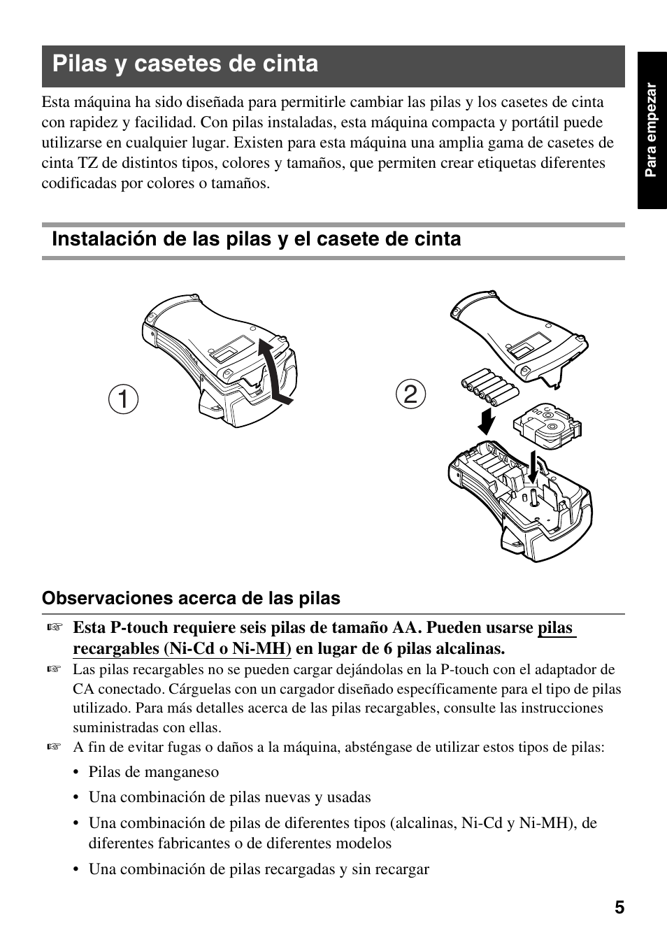 Pilas y casetes de cinta | Brother PT-1600 User Manual | Page 87 / 152