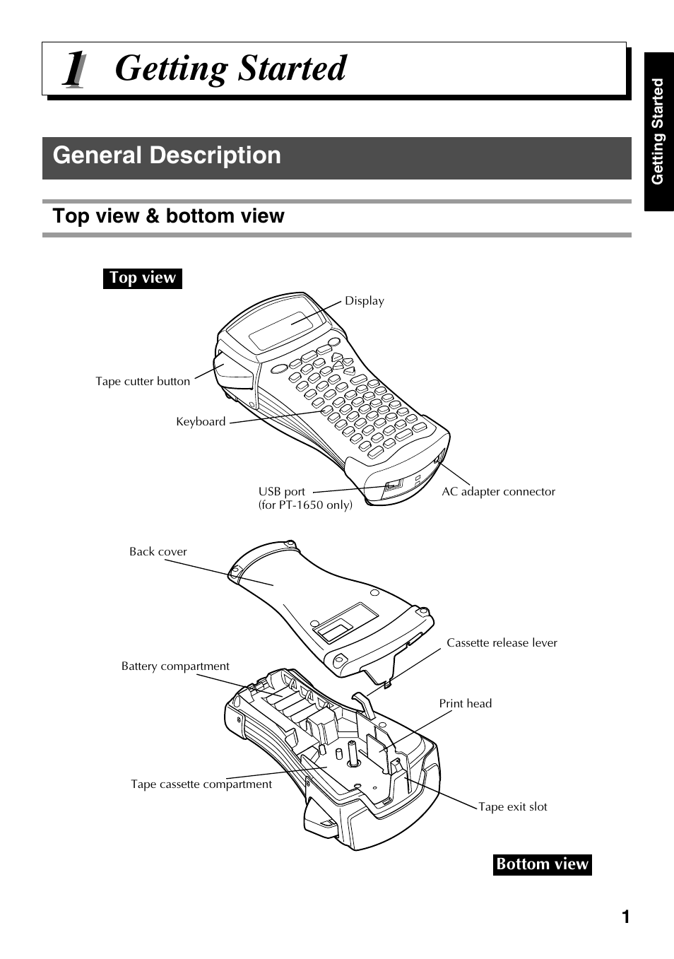 Getting started, General description | Brother PT-1600 User Manual | Page 9 / 152