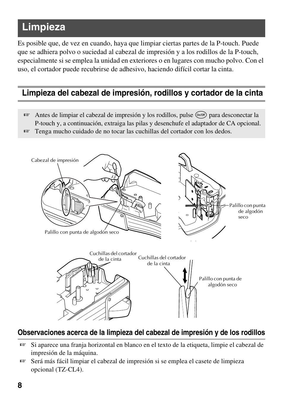 Limpieza | Brother PT-1600 User Manual | Page 90 / 152