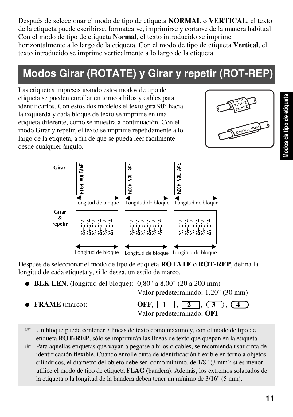 Modos girar (rotate) y girar y repetir (rot-rep) | Brother PT-1600 User Manual | Page 93 / 152