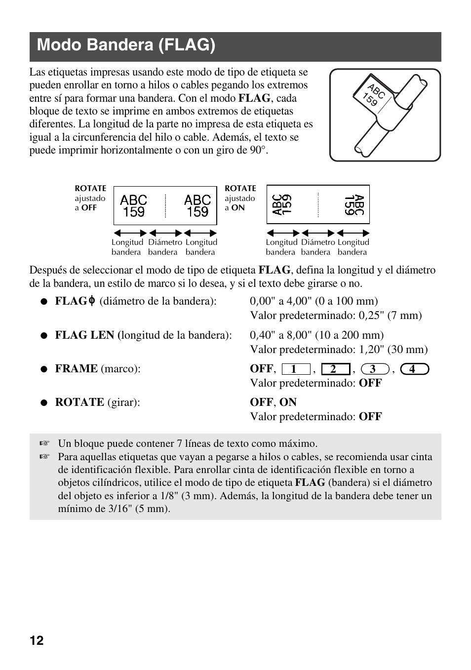 Modo bandera (flag) | Brother PT-1600 User Manual | Page 94 / 152
