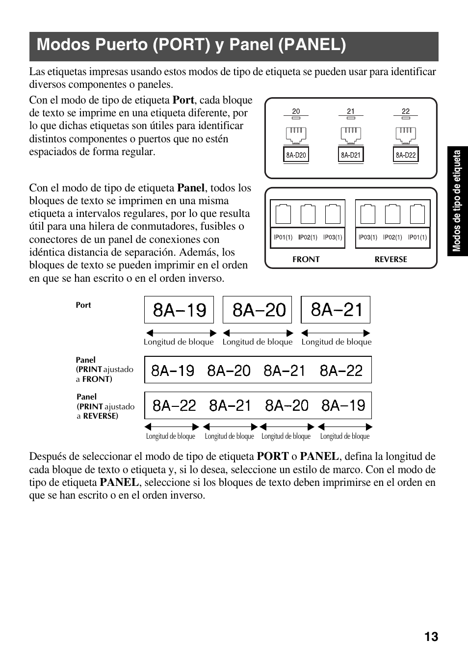 Modos puerto (port) y panel (panel) | Brother PT-1600 User Manual | Page 95 / 152