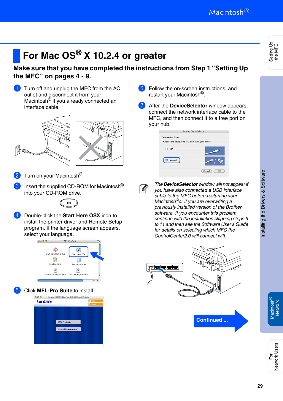 For mac os® x 10.2.4 or greater, For mac os, X 10.2.4 or greater | Brother MFC-7820N User Manual | Page 31 / 38