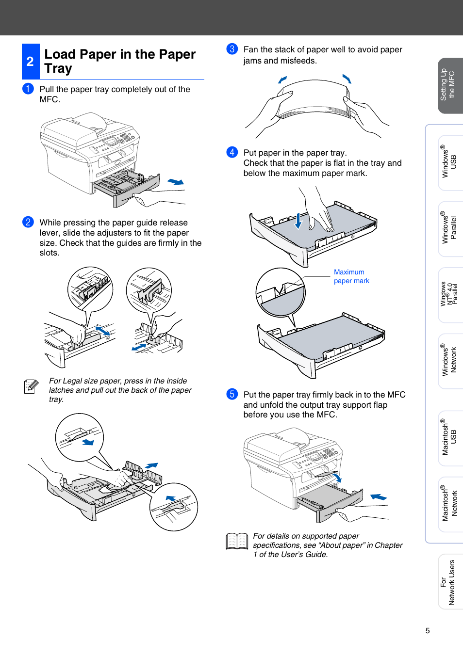 2 load paper in the paper tray, Load paper in the paper tray, 2load paper in the paper tray | Brother MFC-7820N User Manual | Page 7 / 38