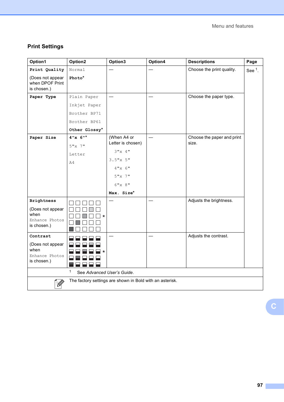 Print settings | Brother MFC-J630W User Manual | Page 111 / 129