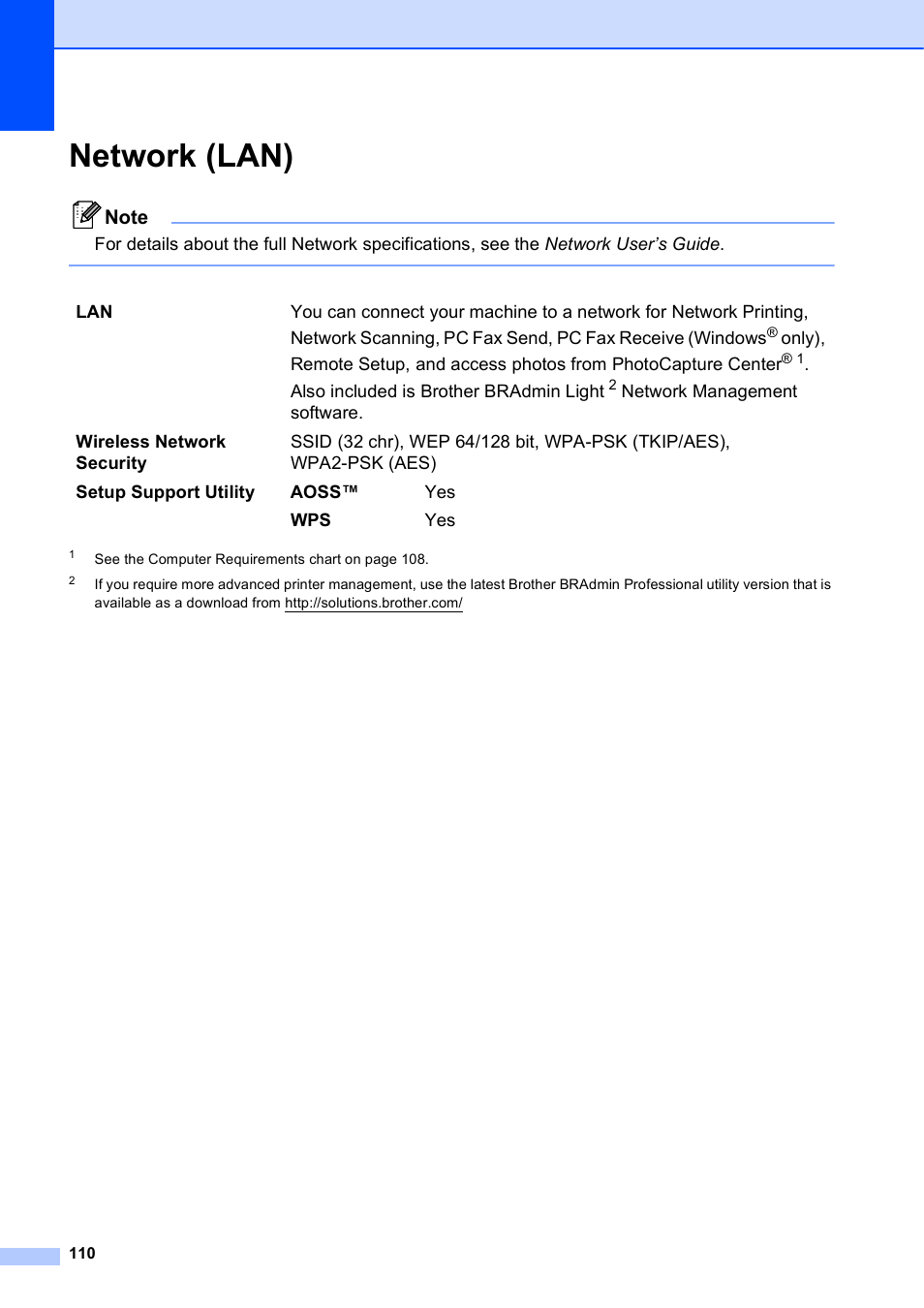 Network (lan) | Brother MFC-J630W User Manual | Page 124 / 129