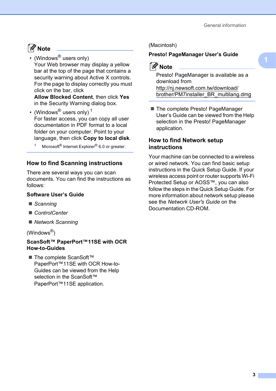 How to find scanning instructions, How to find network setup instructions | Brother MFC-J630W User Manual | Page 17 / 129