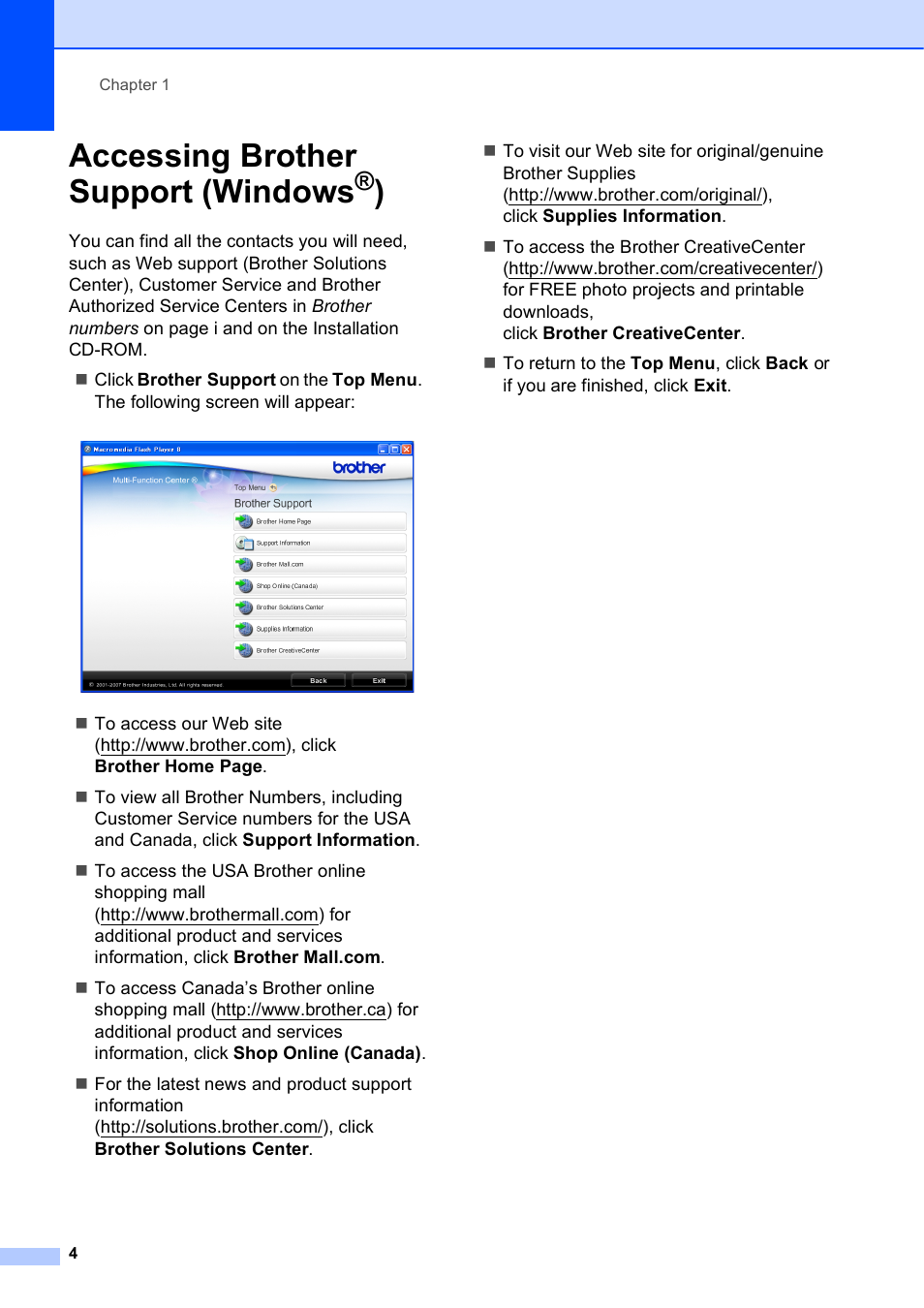 Accessing brother support (windows®), Accessing brother support (windows | Brother MFC-J630W User Manual | Page 18 / 129