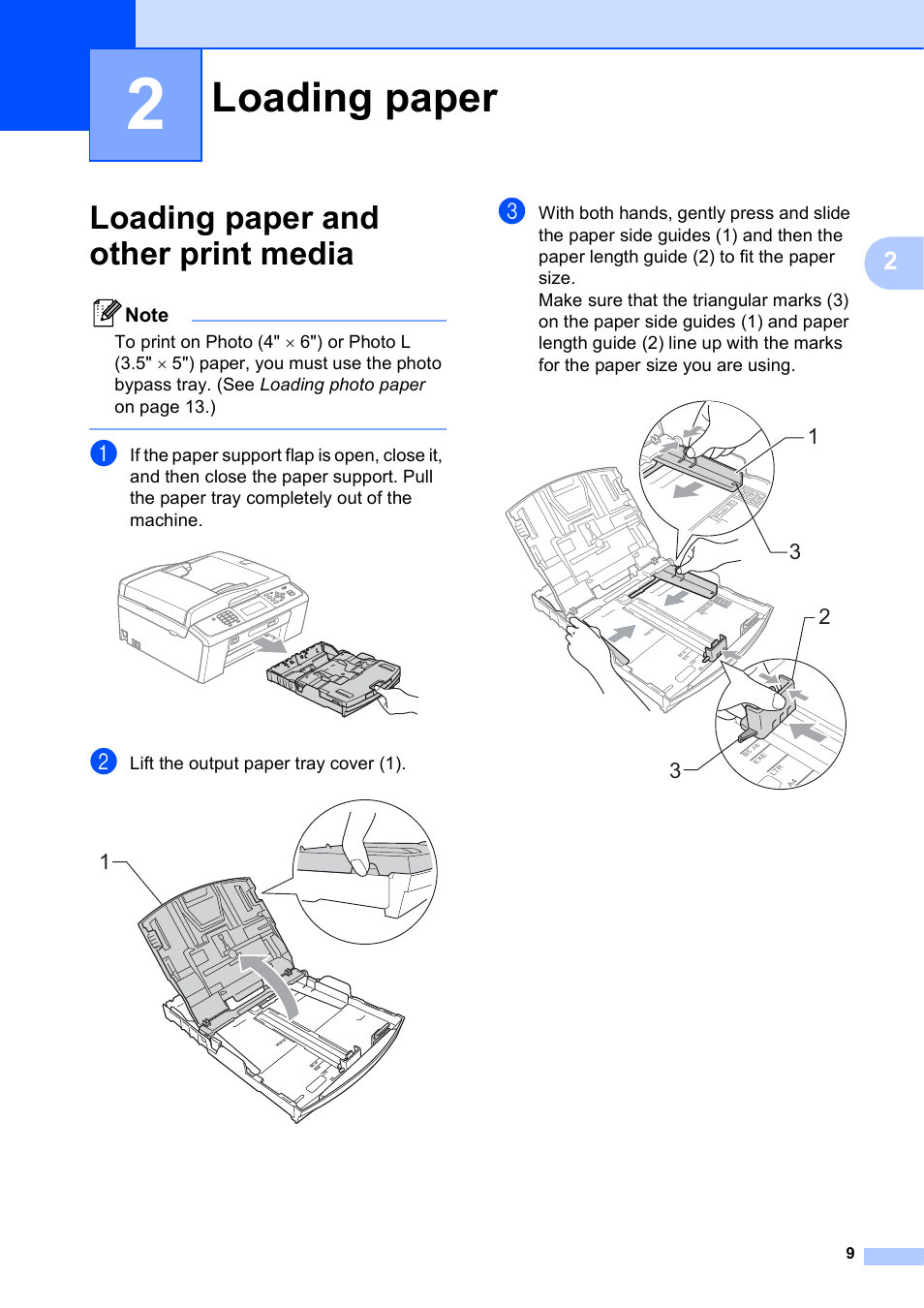 2 loading paper, Loading paper and other print media, Loading paper | Brother MFC-J630W User Manual | Page 23 / 129