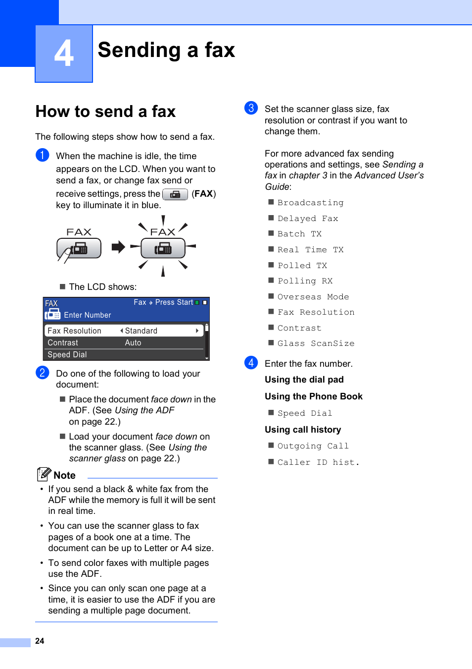 4 sending a fax, How to send a fax, Sending a fax | Brother MFC-J630W User Manual | Page 38 / 129