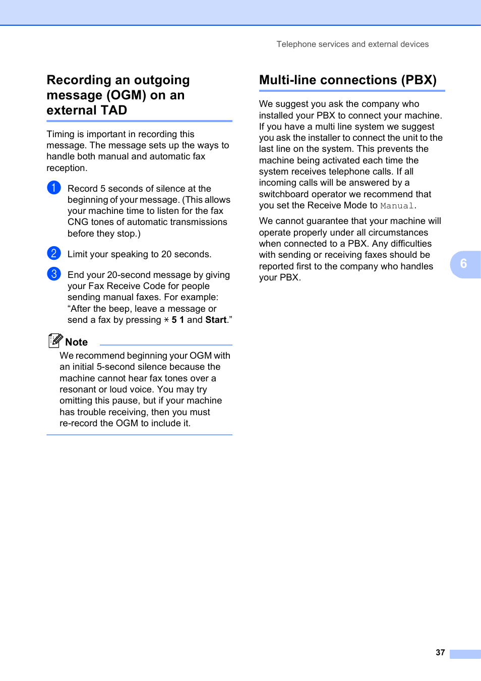 Multi-line connections (pbx) | Brother MFC-J630W User Manual | Page 51 / 129