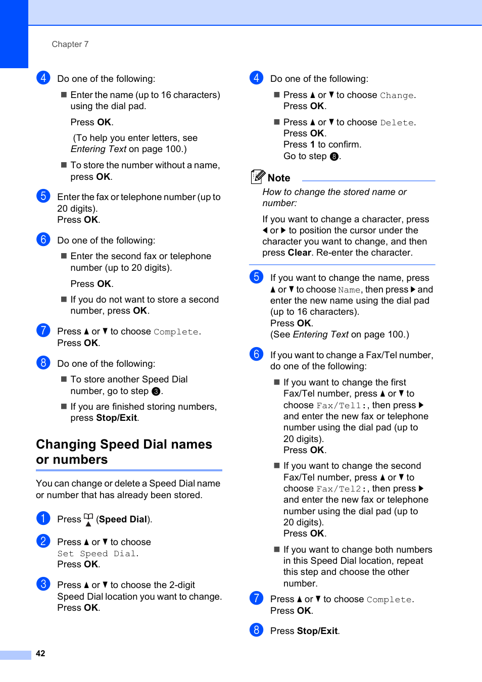 Changing speed dial names or numbers | Brother MFC-J630W User Manual | Page 56 / 129